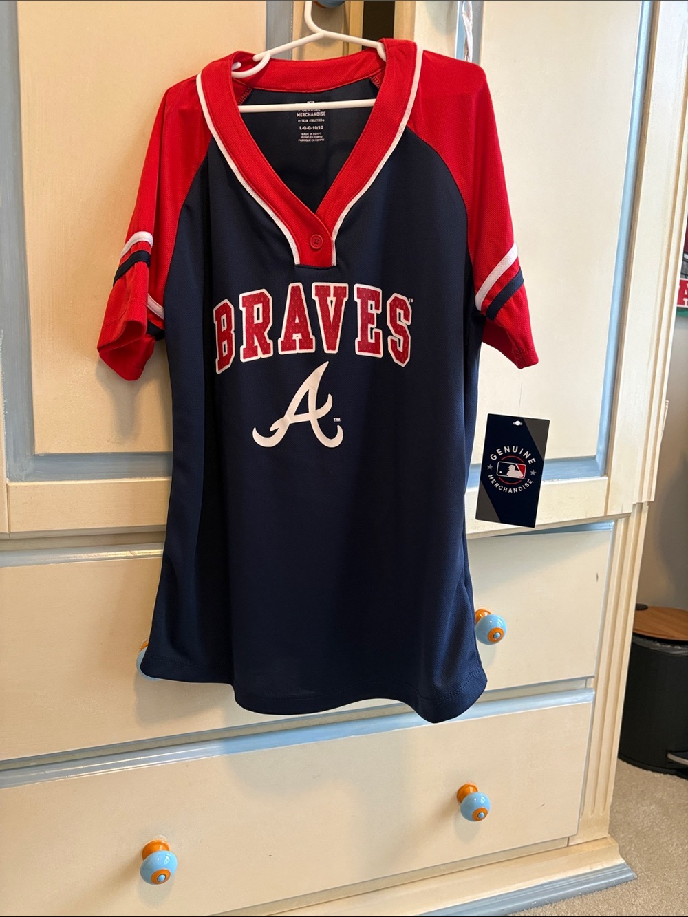 MLB Atlanta Braves Navy and Red Kids Short Sleeve Jersey